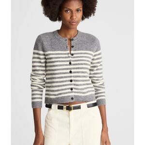 Madewell | CloudSoft Stripe Cropped Cardigan Grey | Sz XXS NWT Flawed